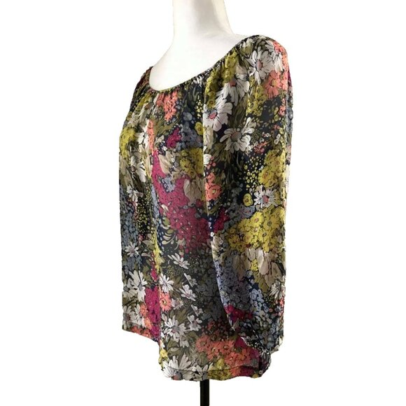ANTHROPOLOGIE Edme & Esyllte 100% Silk Blouse Top Size XS Semi Sheer Floral - Picture 4 of 7